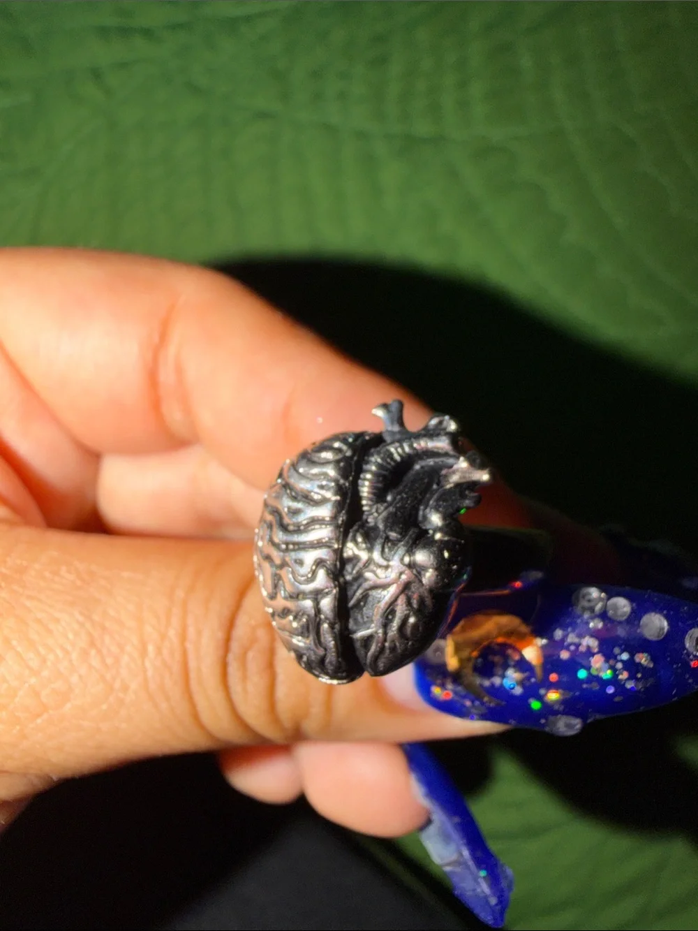 Sterling Silver Anatomical Heart & Brain Statement Ring - Silver